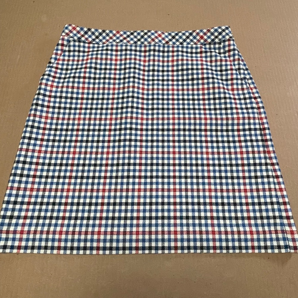Talbots Size 12 Petite Gingham Plaid Checkered Skirt Red Port Blue White‎ 12P